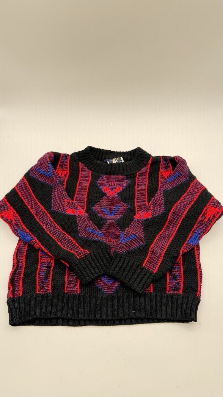 Vintage Electric Kids 80s Geometric Knit Sweater Size 4 Tribal Colorful Retro